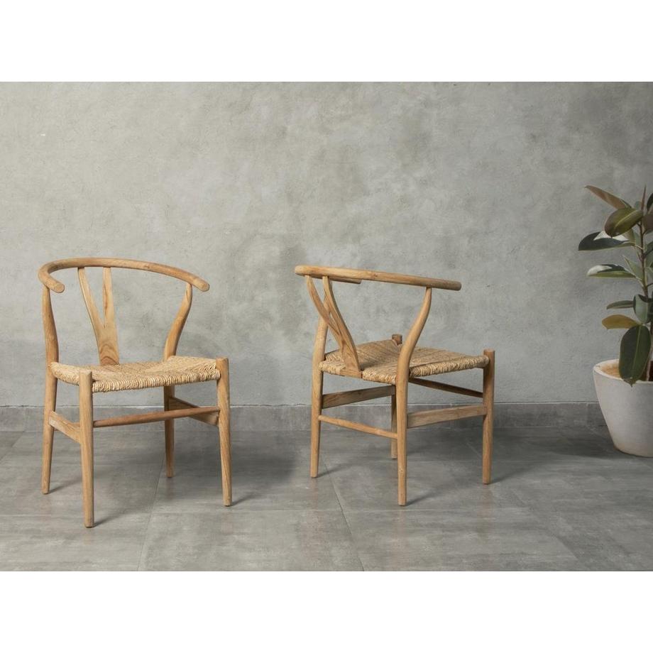 Vente-unique Lot de 6 chaises en teck et paille - Naturel - POGIANA  