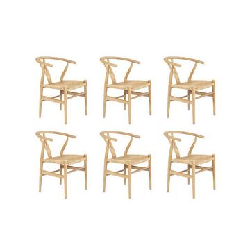 Lot de 6 chaises en teck et paille - Naturel - POGIANA