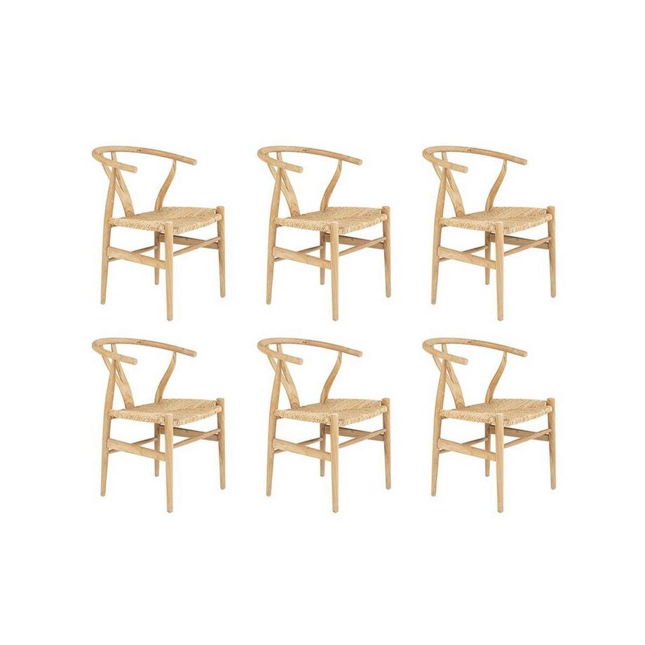 Vente-unique Lot de 6 chaises en teck et paille - Naturel - POGIANA  