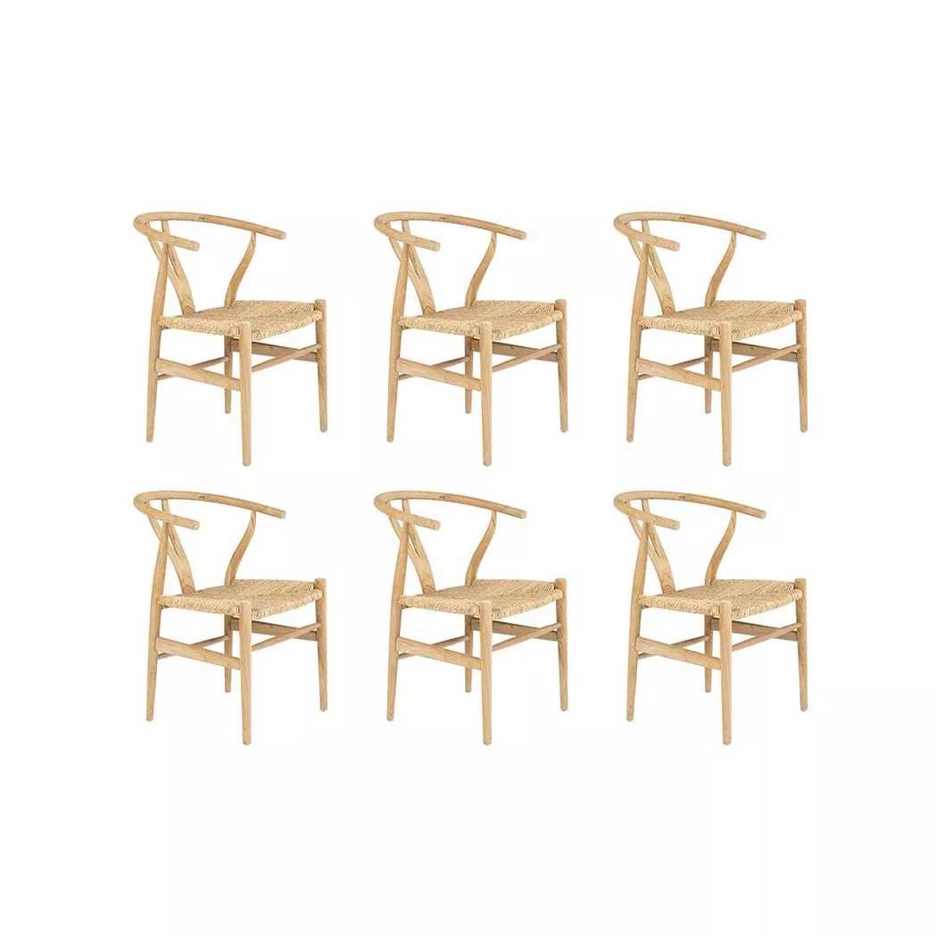 Vente-unique - Stuhl 6er-Set - Teakholz & Strohgeflecht - Naturfarben - POGIANA, One Size, Beige