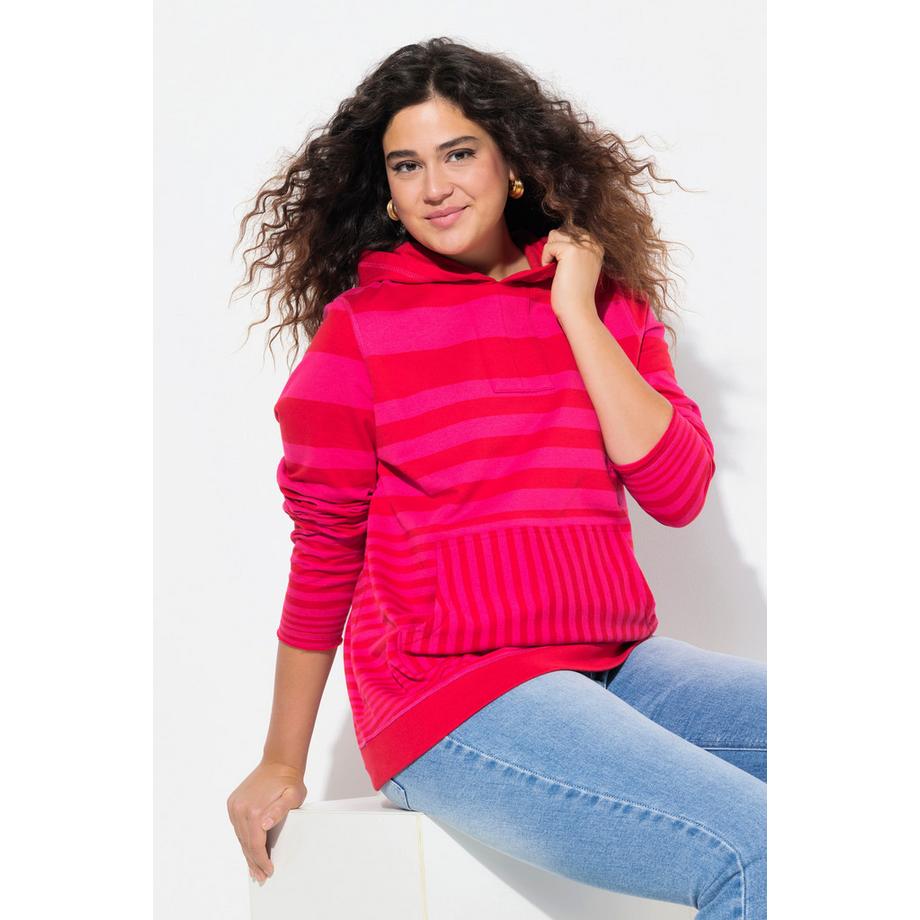 Ulla Popken Sweat à capuche rayé Manches longues Poche kangourou  