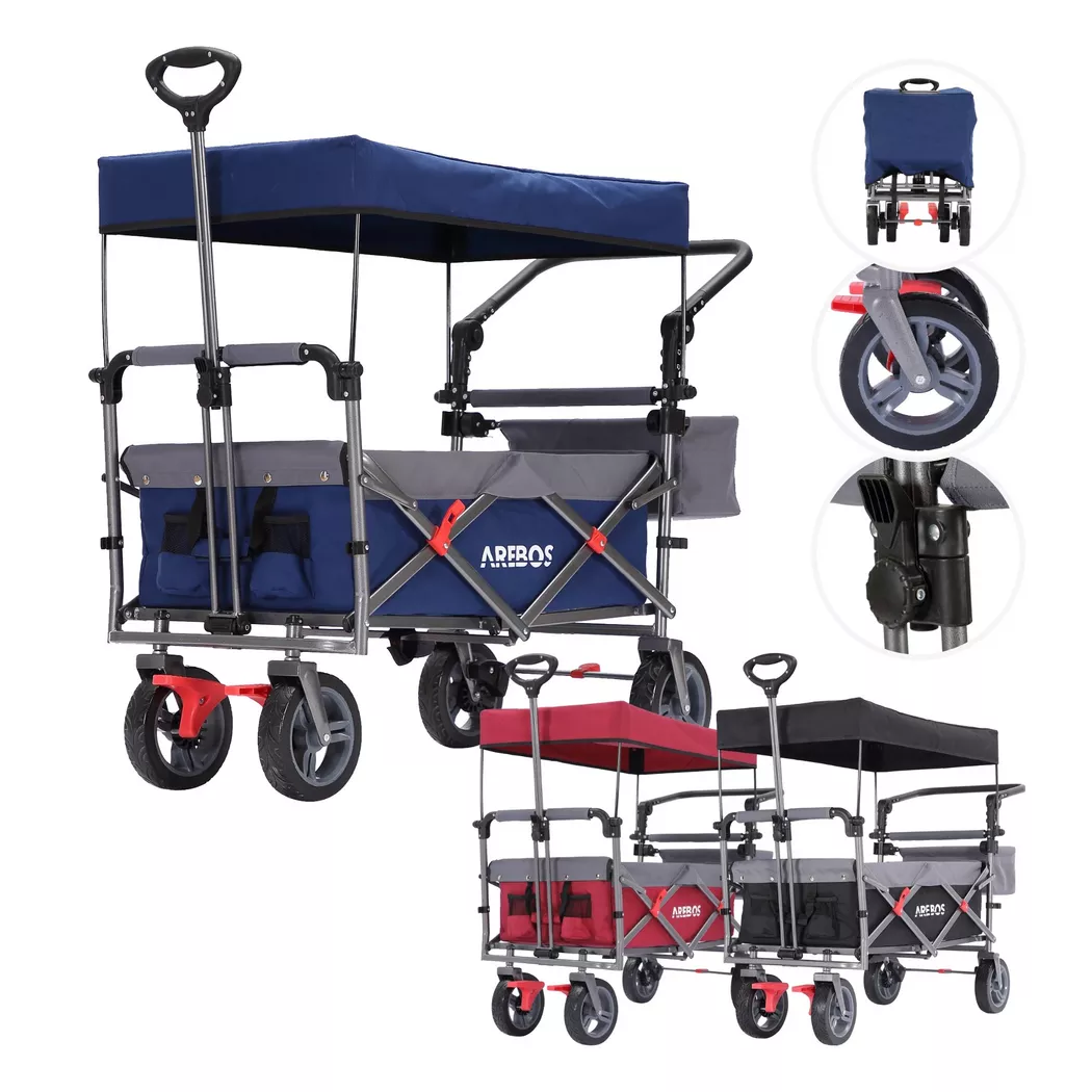 Arebos - Bollerwagen mit Dach | Handwagen | Transportkarre | Gerätewagen, One Size, Blau