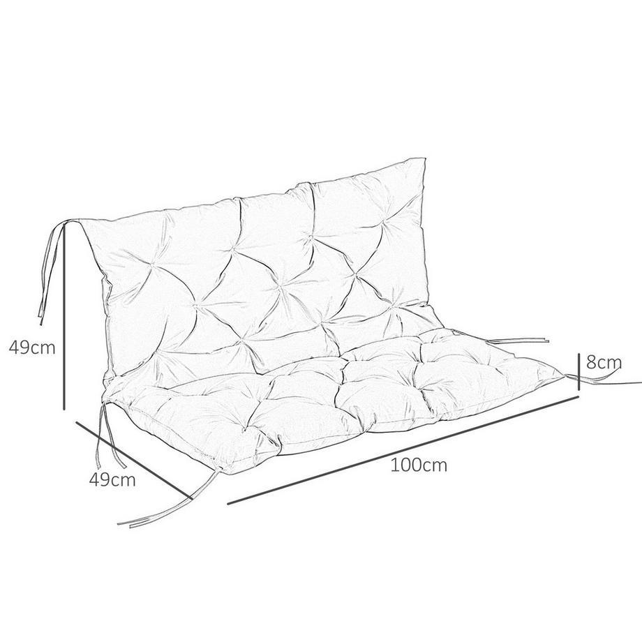 Northio Coussin de banc 3 places 100x98x8 cm, coussin de banc avec sangles, coussin de siège, coussin de chaise extérieur/intérieur, coussin de siège, coussin de siège, coussin de banc pour meubles de jardin, balançoire de banc, noir  