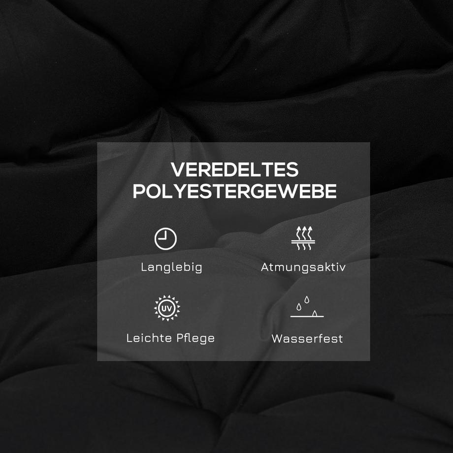 Northio Coussin de banc 3 places 100x98x8 cm, coussin de banc avec sangles, coussin de siège, coussin de chaise extérieur/intérieur, coussin de siège, coussin de siège, coussin de banc pour meubles de jardin, balançoire de banc, noir  