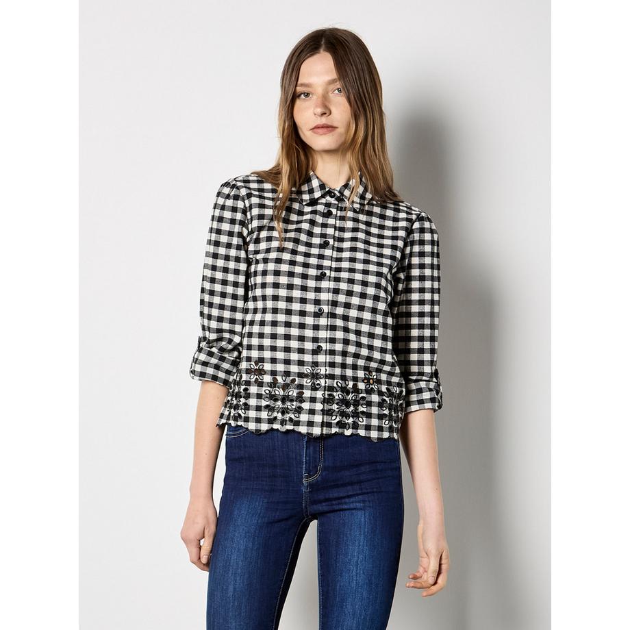 Chemise à carreaux vichy avec ourlet brodé