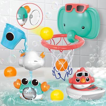 Baby Badespielzeug, Badezimmer, Baby Badespielset mit Elefanten Basketballrahmen, Vogel, Krabbe, Wolken, Yacht