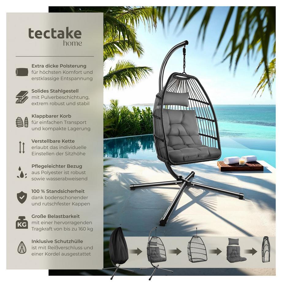 Tectake Poltrona sospesa Ariane  con cuscino per seduta e poggiatesta ultra-spessi  