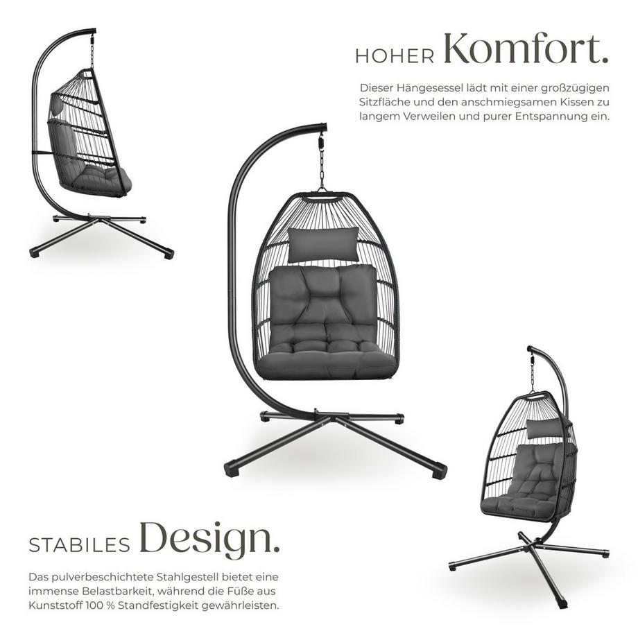 Tectake Poltrona sospesa Ariane  con cuscino per seduta e poggiatesta ultra-spessi  