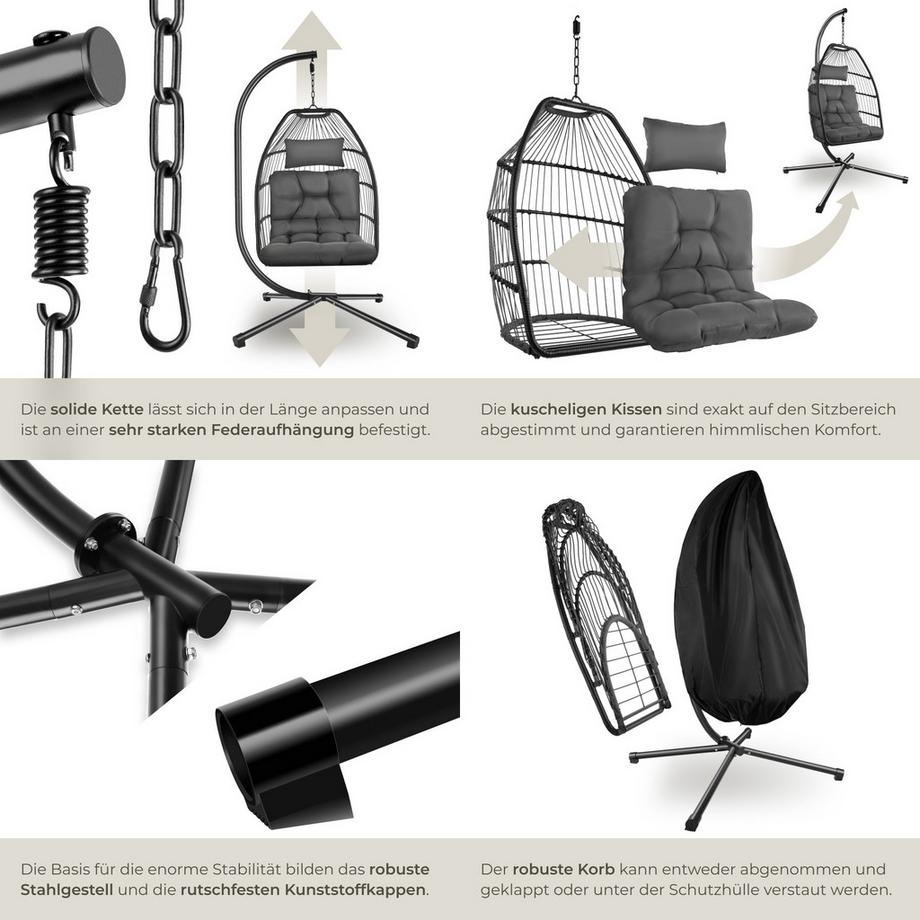 Tectake Fauteuil suspendu ARIANE avec coussin et appui-tête extra épais  