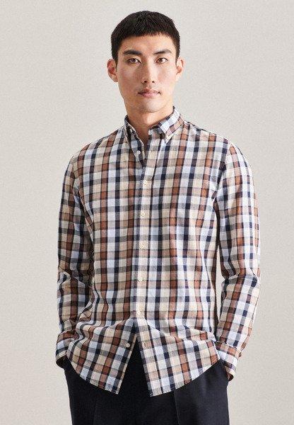 Image of Business Hemd Slim Fit Langarm Karo Herren Braun 39