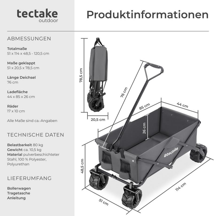 Tectake  Bollerwagen Heidrun faltbar extra breite Kunststoffräder 
