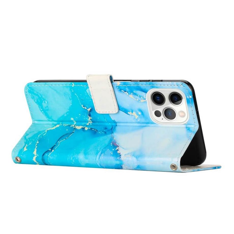 Cover-Discount  iPhone 14 Pro Max - Leder Hülle Blue Marble 
