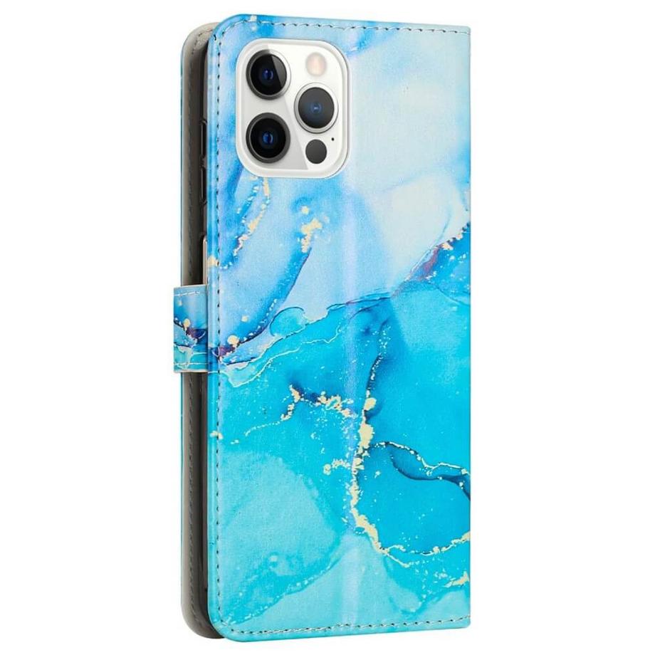 Cover-Discount  iPhone 14 Pro Max - Leder Hülle Blue Marble 