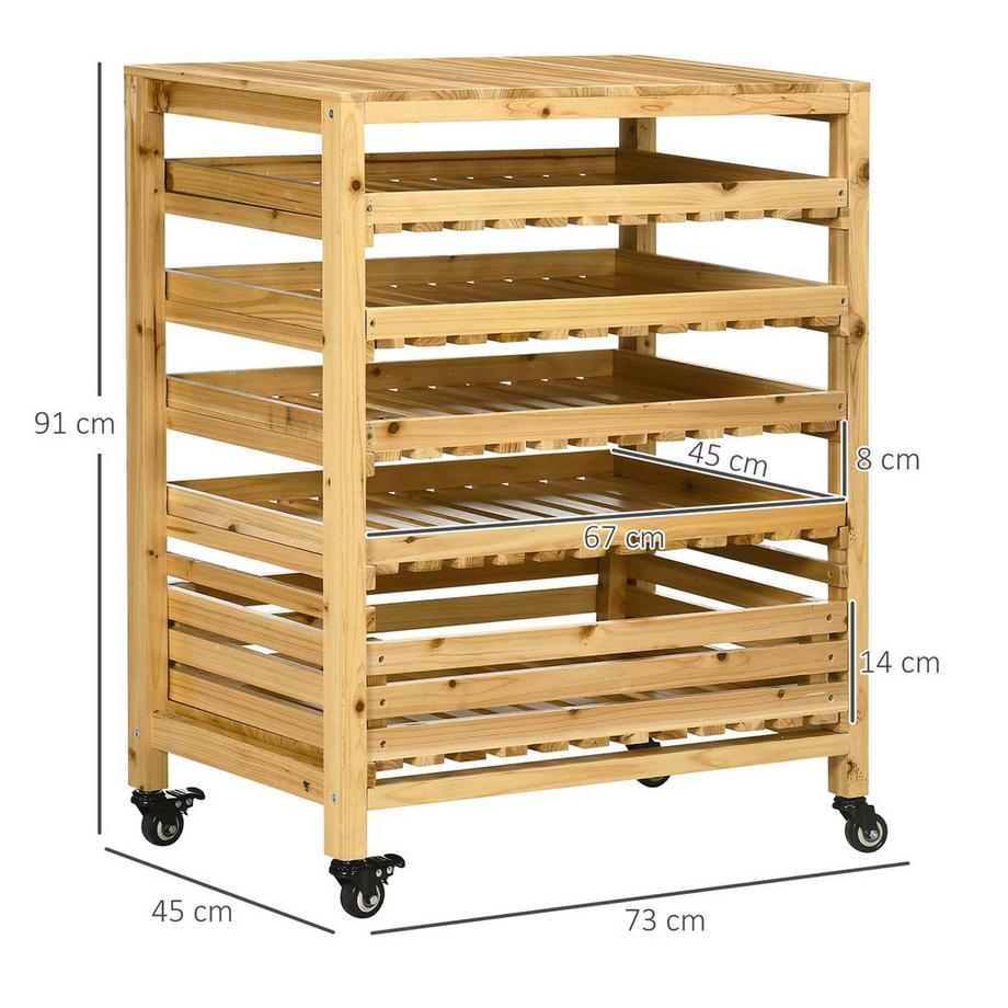 Northio  Obsthalter Mit Rädern Gemüseregal Mit 5 Regalen, Obstkorbständer, Aufbewahrungswagen Für Gemüse, Bis 20 Kg, Tannenholz, Natur 