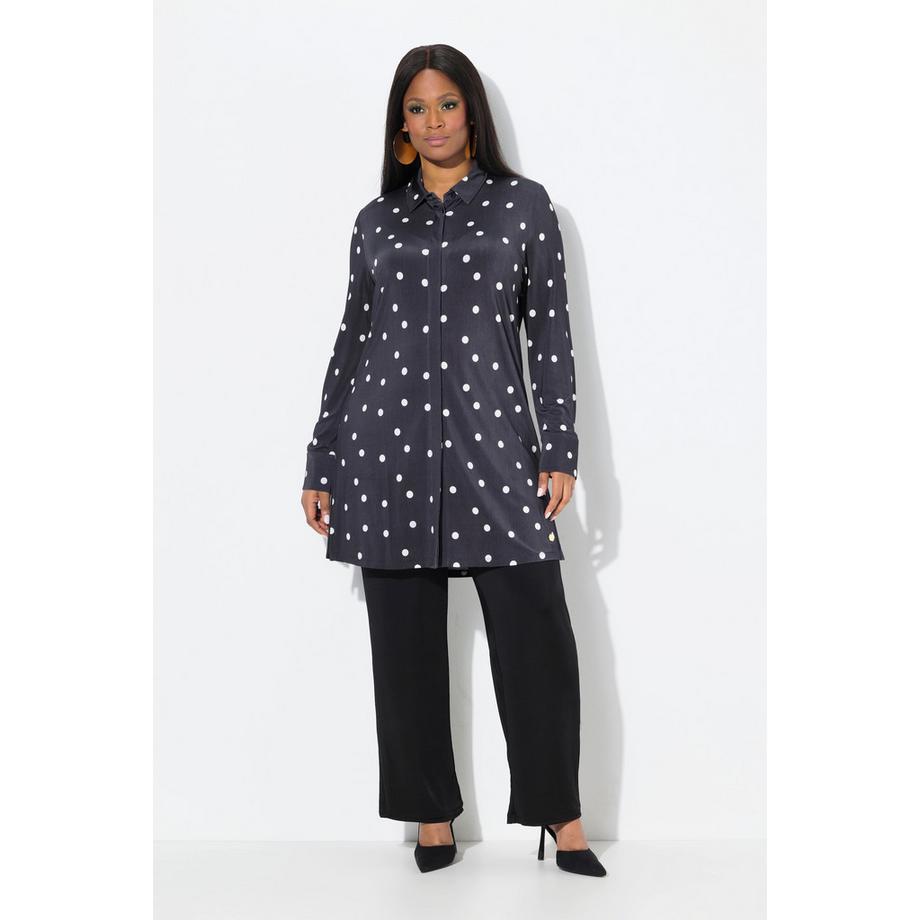 Ulla Popken Blusa lunga Slinky a pallini Colletto camicia Maniche lunghe  