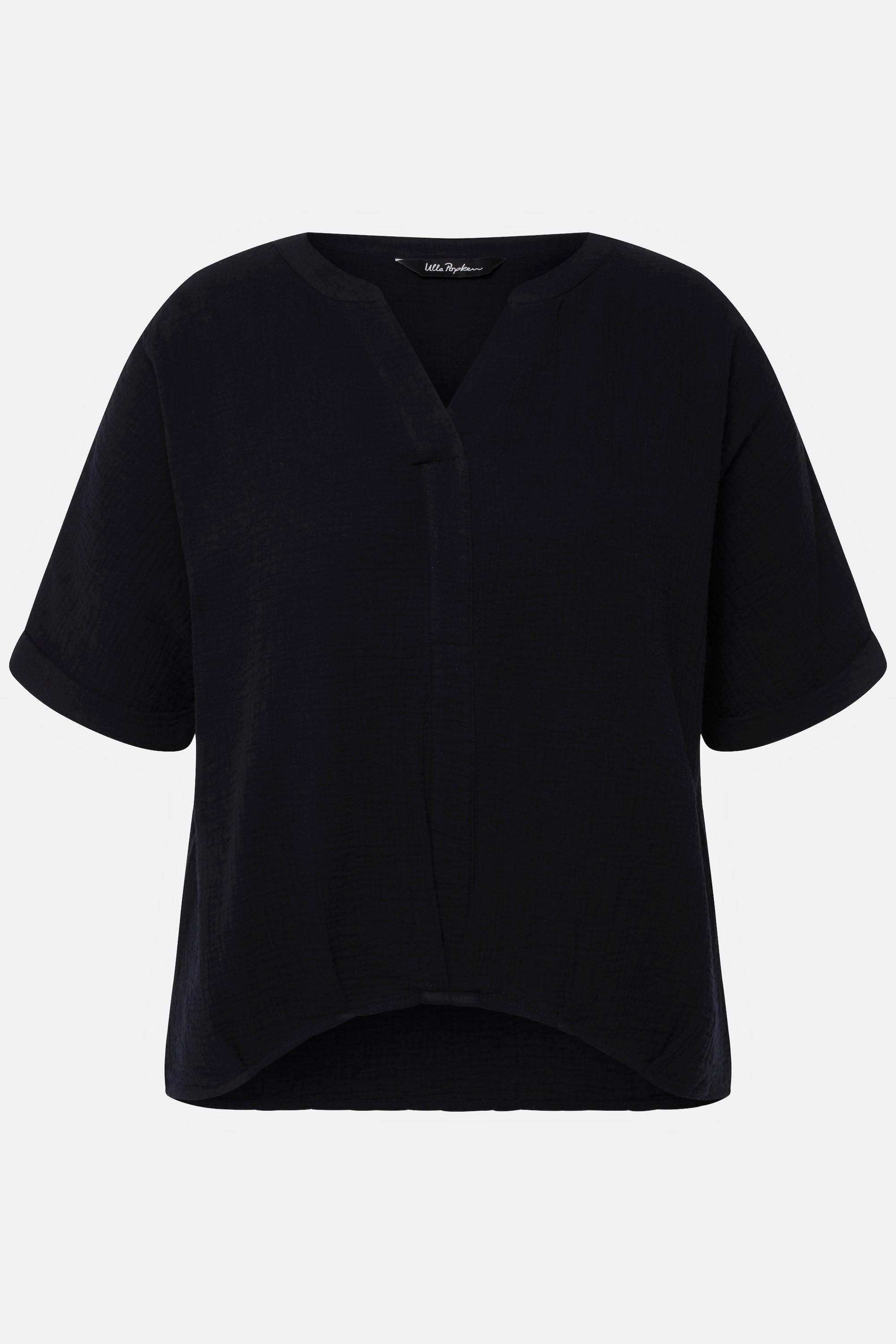 Ulla Popken  Blusa dal taglio oversize in mussola con scollo a tunica e mezze maniche 