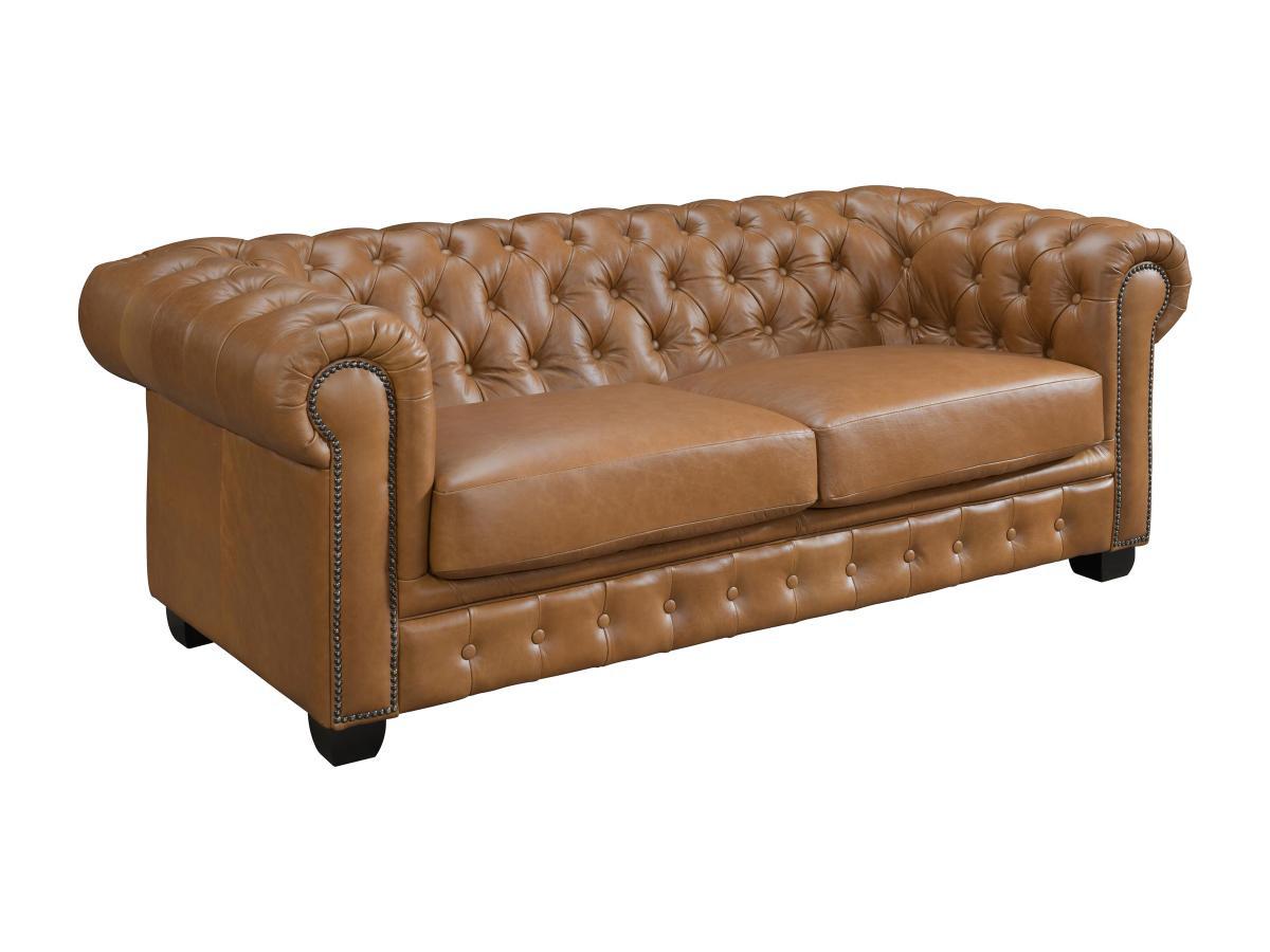 Vente-unique Chesterfield Ledersofa 3-Sitzer - Büffelleder - Karamellbraun - BRENTON  