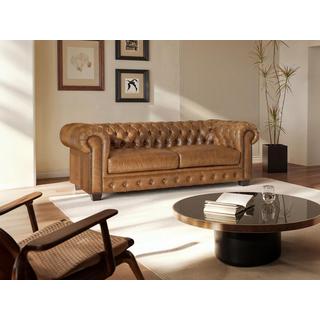 LINEA SOFA Divano chesterfield 3 posti 100% Pelle di bufalo Caramello Vintage - BRENTON  