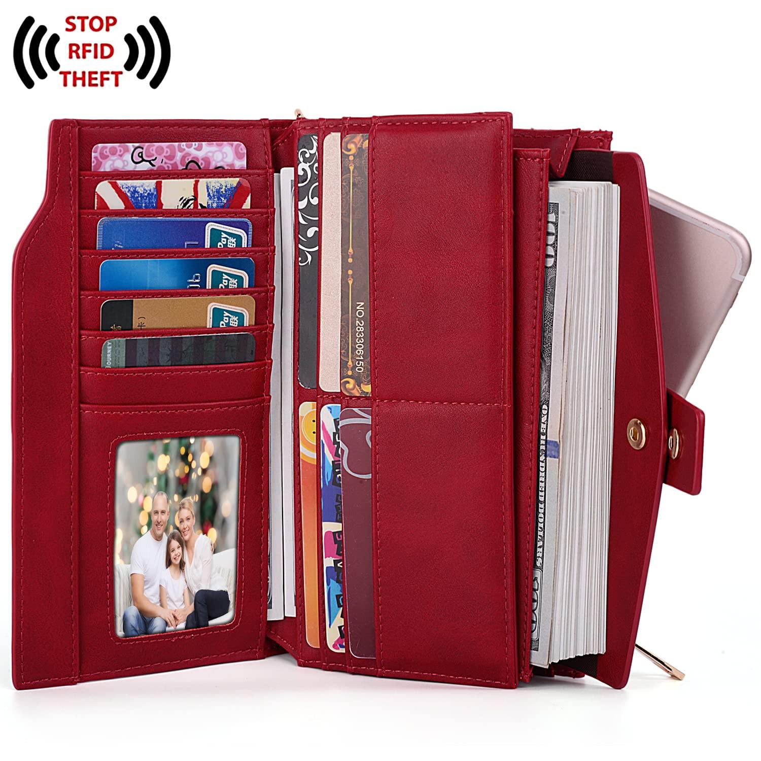 Only-bags.store  Brieftasche RFID-Blockierung Große Kapazität Vegan Leder Clutch Wallet 21 Card Slots Holder Organizer 