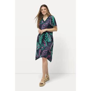 Ulla Popken  Jersey-Midikleid, Palmen, A-Linie, V-Ausschnitt, Halbarm 