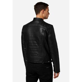 RICANO  Veste en cuir pour homme 410 - Veste de motard avec fermeture à bouton-pression sur la bande 