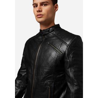 RICANO  Veste en cuir pour homme 410 - Veste de motard avec fermeture à bouton-pression sur la bande 