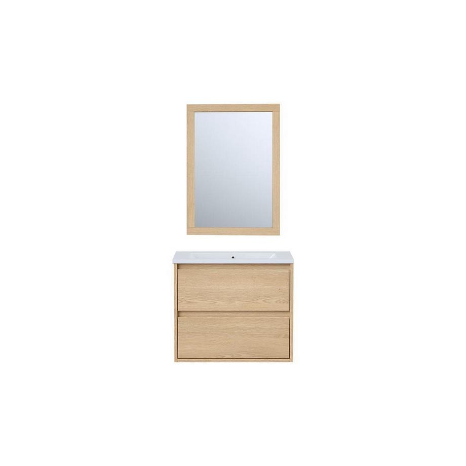 Vente-unique Meuble de salle de bain suspendu avec vasque à encastrer et miroir - Placage chêne - 60 cm - MILIPAM  