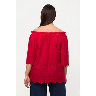 Ulla Popken  Blusa con spalle scoperte, taglio svasato, pizzo e mezze maniche 