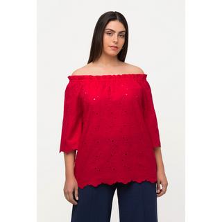 Ulla Popken  Blusa con spalle scoperte, taglio svasato, pizzo e mezze maniche 