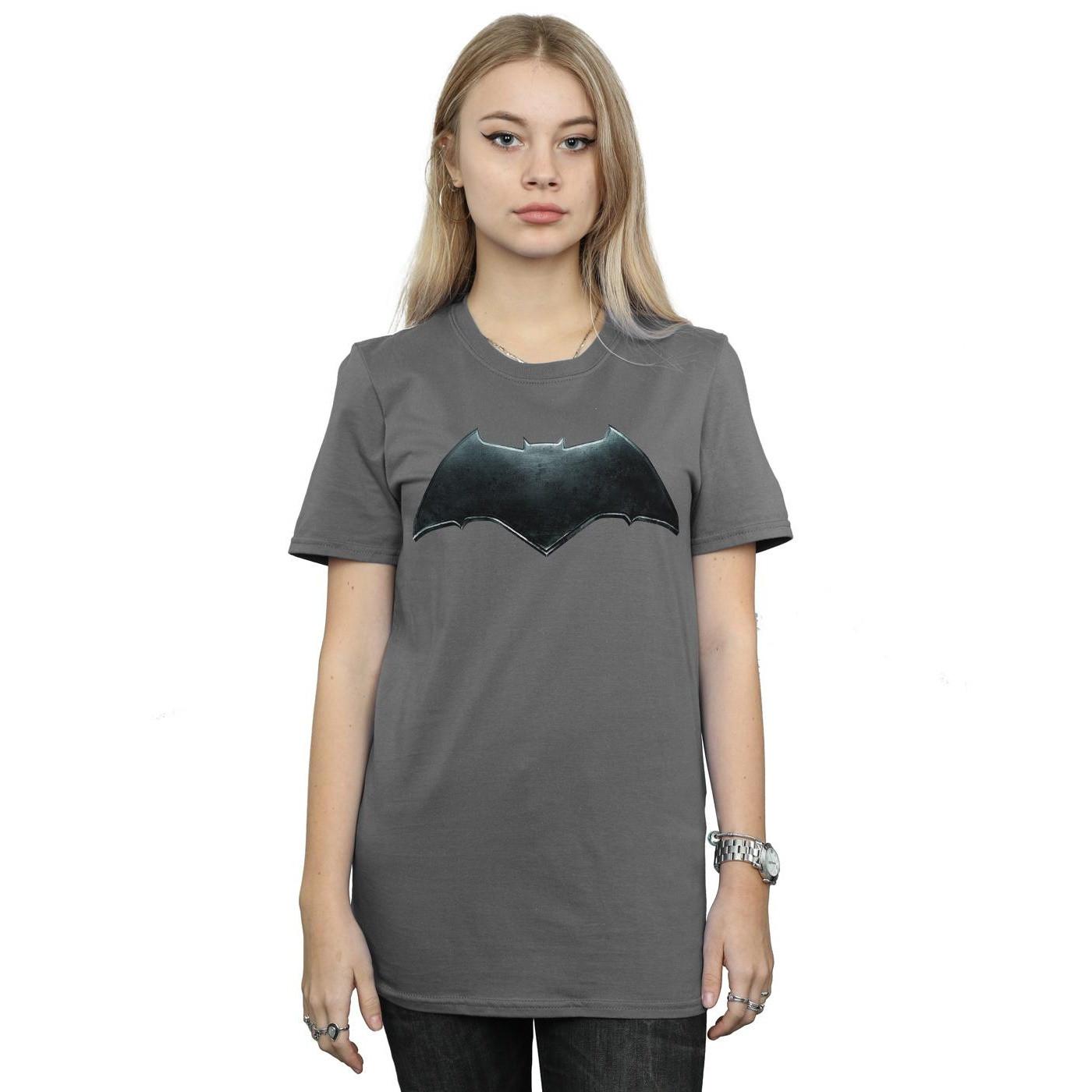 Image of Justice League Movie Batman Emblem Tshirt Damen Charcoal Black XL