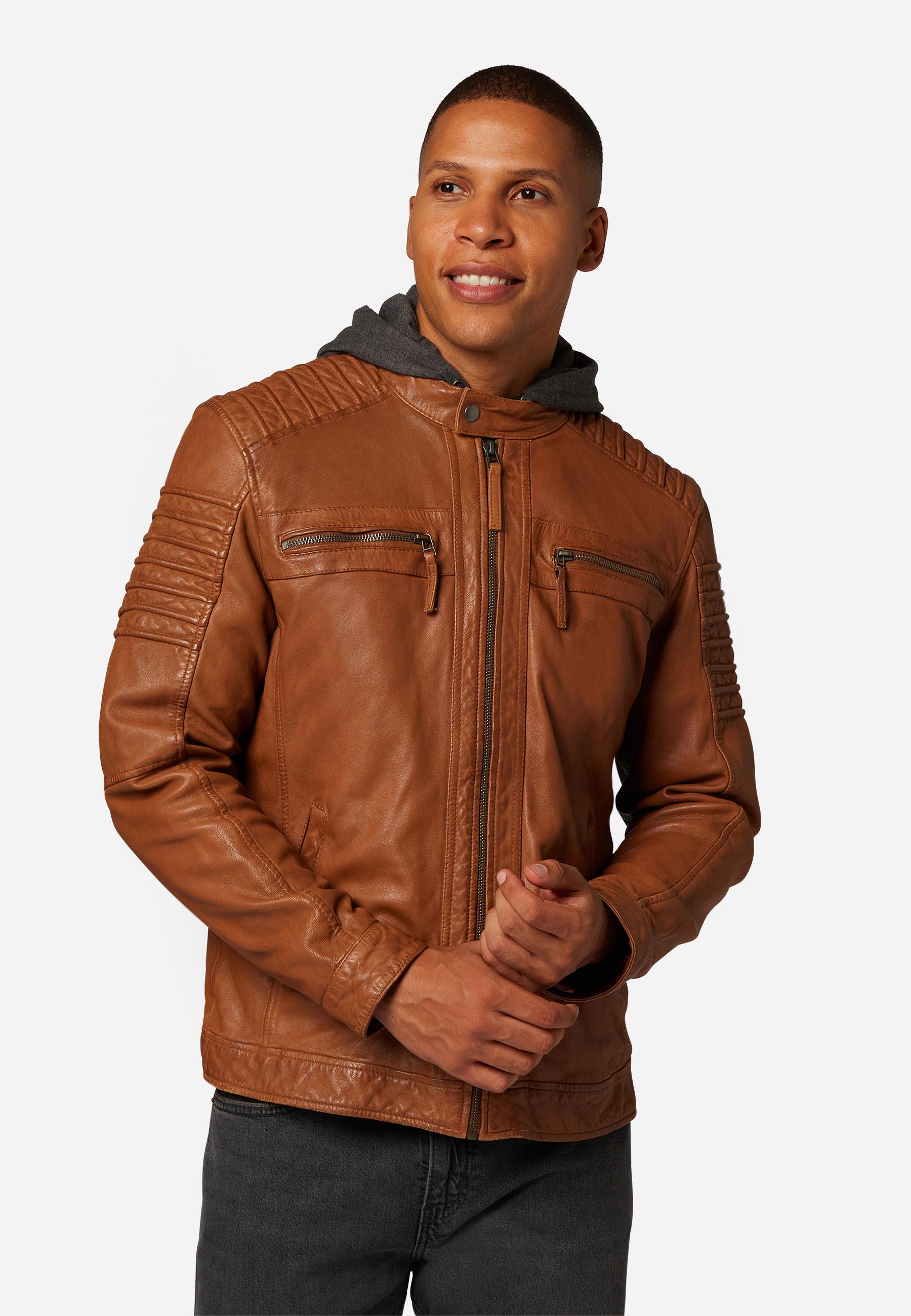 RICANO  Lederjacke 12815 Hood, Bikerstil mit abtrennbarer Kapuze 