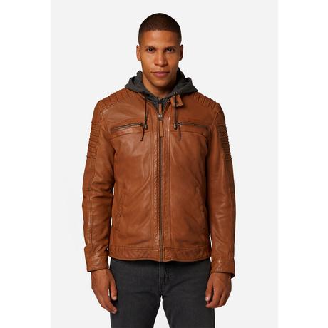 RICANO  Giacca in pelle da uomo 12815 Hood, stile biker con cappuccio removibile 