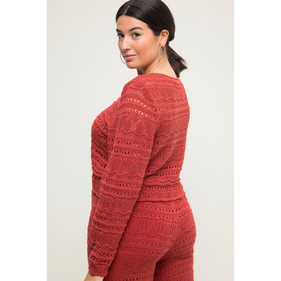 Studio Untold Maglione Ajour Taglio Ampio con Fascia Arricciata Orlo a Onde Maniche Lunghe  