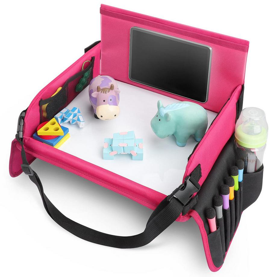Activity-board  Table de voyage à genoux pour enfants avec planche à dessin effaçable et 6 crayons de couleur pour jouer et manger Table de jeu Table de siège de voiture pour poussettes, landaus, voiture, avion, train 