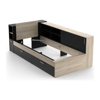 Vente-unique Letto modulare Con vani portaoggetti 90 x 190/200 cm Nero e Naturale - LIARA  