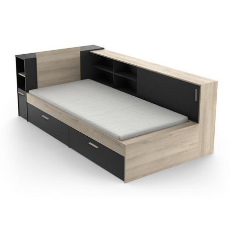 Vente-unique Letto modulare Con vani portaoggetti 90 x 190/200 cm Nero e Naturale - LIARA  