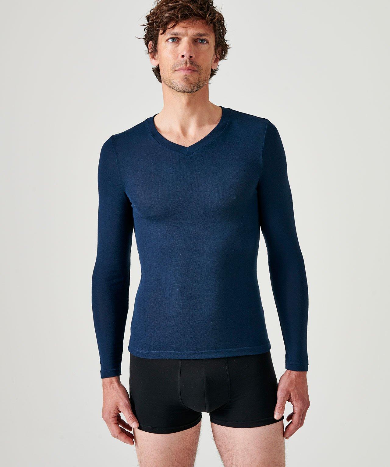 Image of Langärmeliges Shirt Mit V-ausschnitt, Wärmegrad Medium 3. Herren Blau XXL
