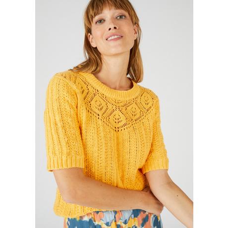 Damart  Pull effet crochet fil ruban effet crochet, plastron fantaisie féminin, col rond. 