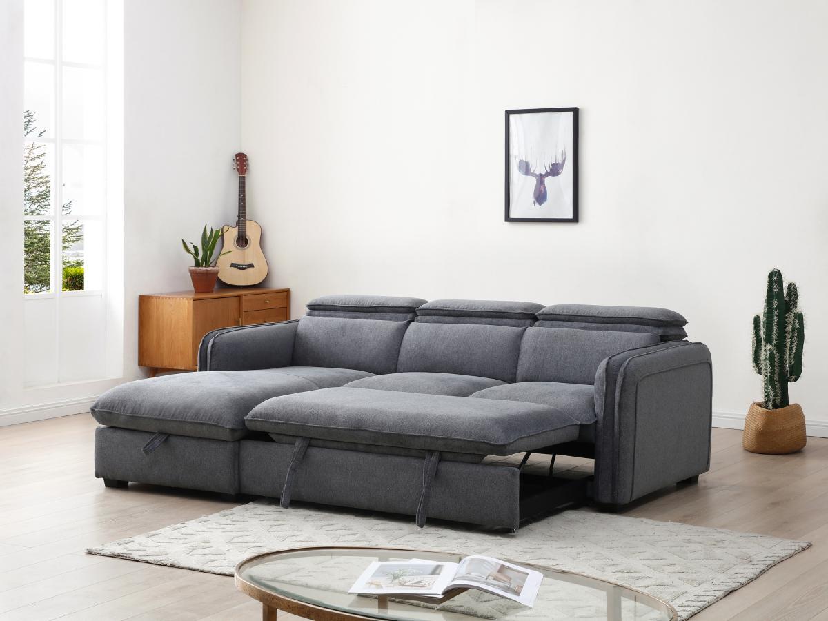 Vente-unique Ecksofa mit Schlaffunktion - Ecke links - Stoff - Grau - ORELANA  