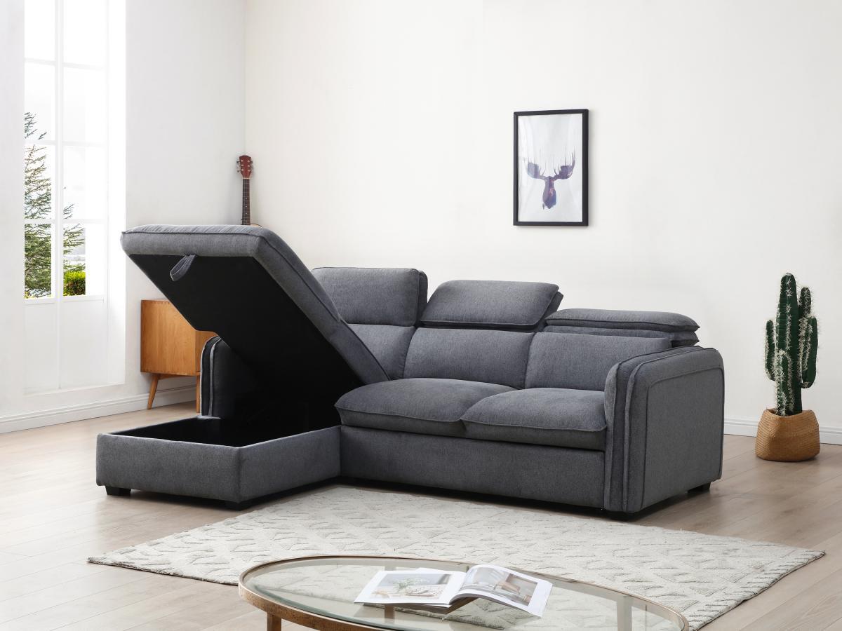 Vente-unique Ecksofa mit Schlaffunktion - Ecke links - Stoff - Grau - ORELANA  