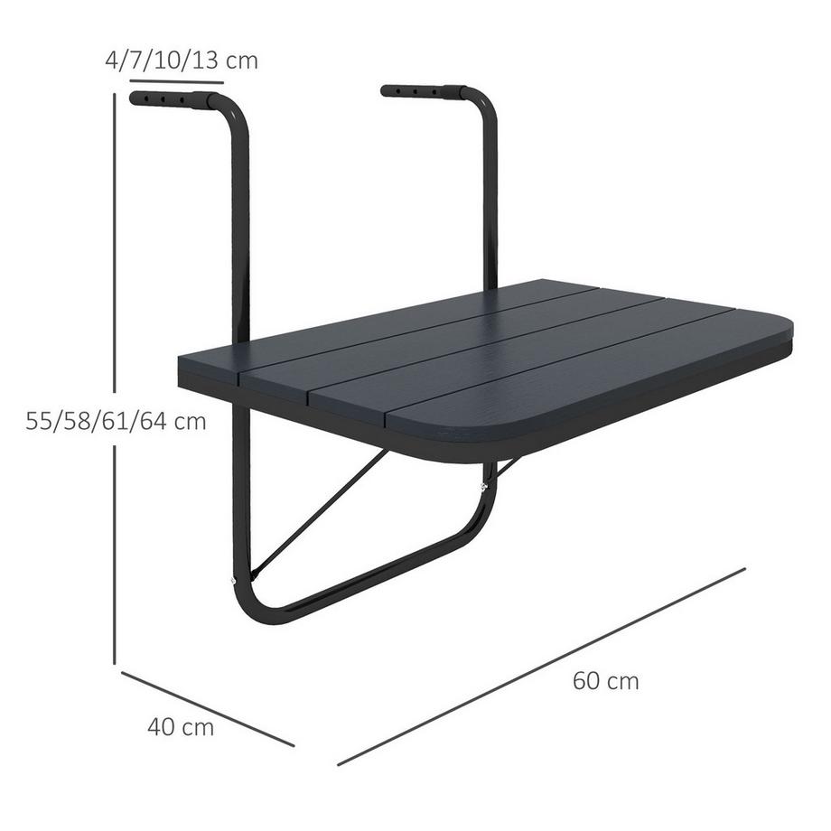 Northio Table De Balcon À Suspendre, Table Suspendue De Balcon Pliable, Réglable En Hauteur Dans 4 Directions, Table Suspendue Pouvant Supporter Jusqu'À 25 Kg, Aluminium, 60 X 40 Cm, Noir  