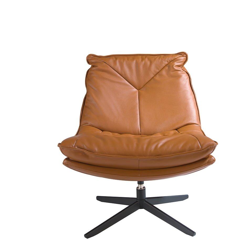 ANGEL CERDA Fauteuil pivotant en cuir et acier noir  