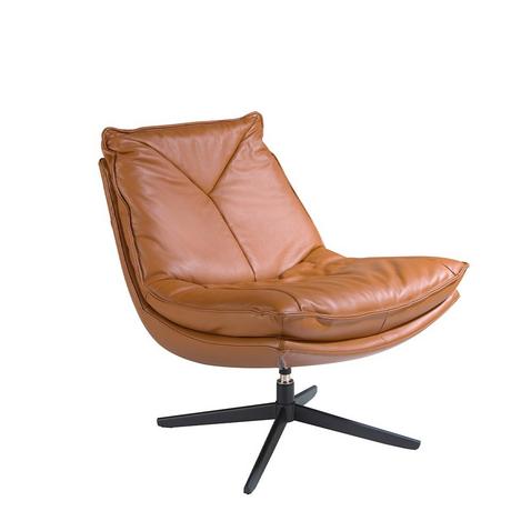 ANGEL CERDA Fauteuil pivotant en cuir et acier noir  