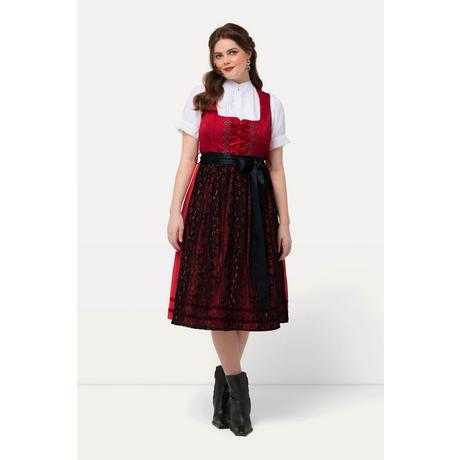 Ulla Popken  Tradizionale abito smanicato Dirndl con grembiule di pizzo e scollo rettangolare 