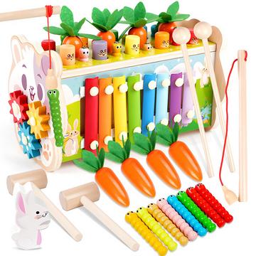 Jouet en bois 8 en 1 jeu de marteau avec xylophone enfants, jeu de pêche jouet éducatif jouet de motricité