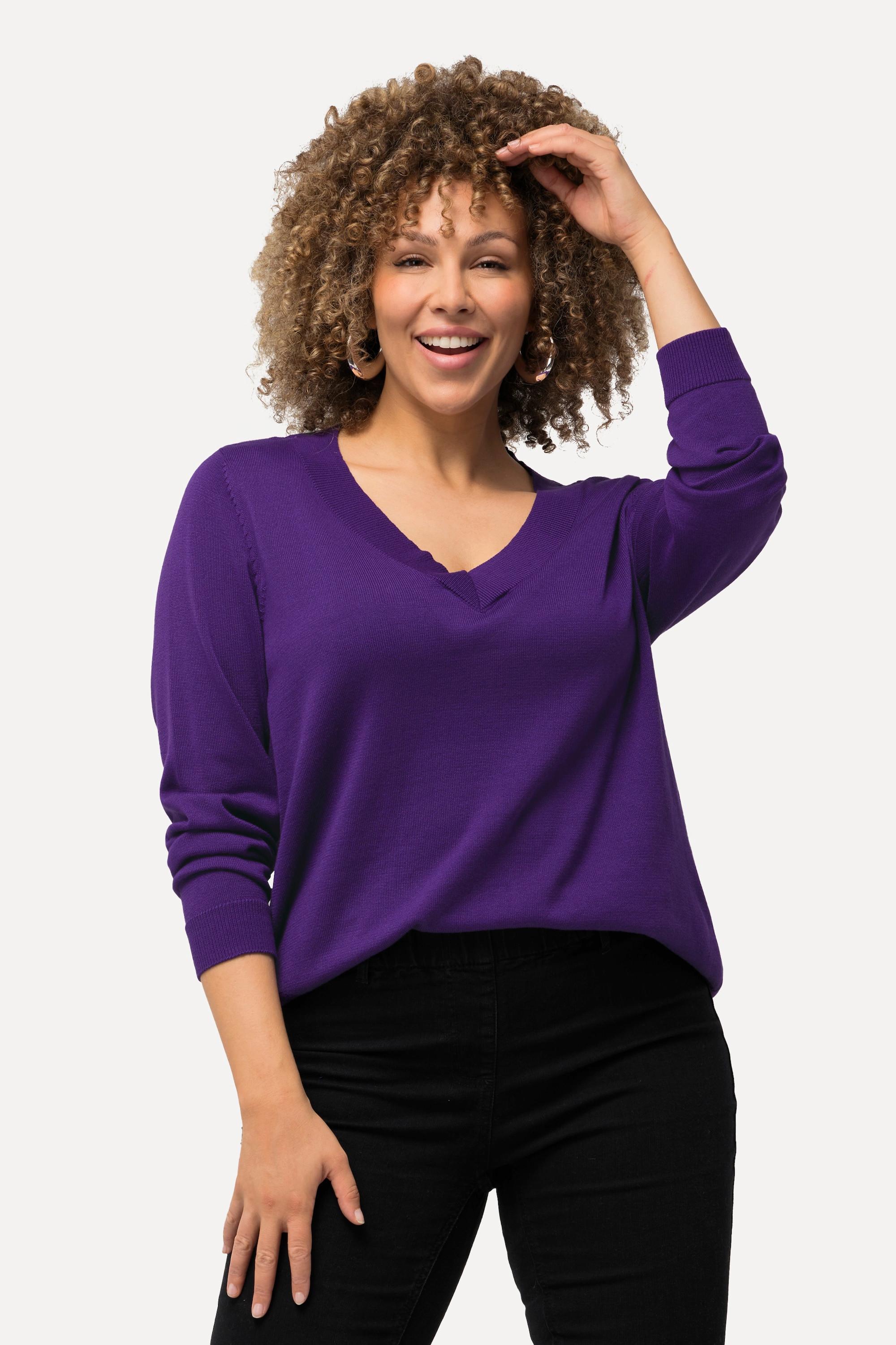 Ulla Popken  Pullover, V-Ausschnitt, Langarm, weicher Feinstrick 