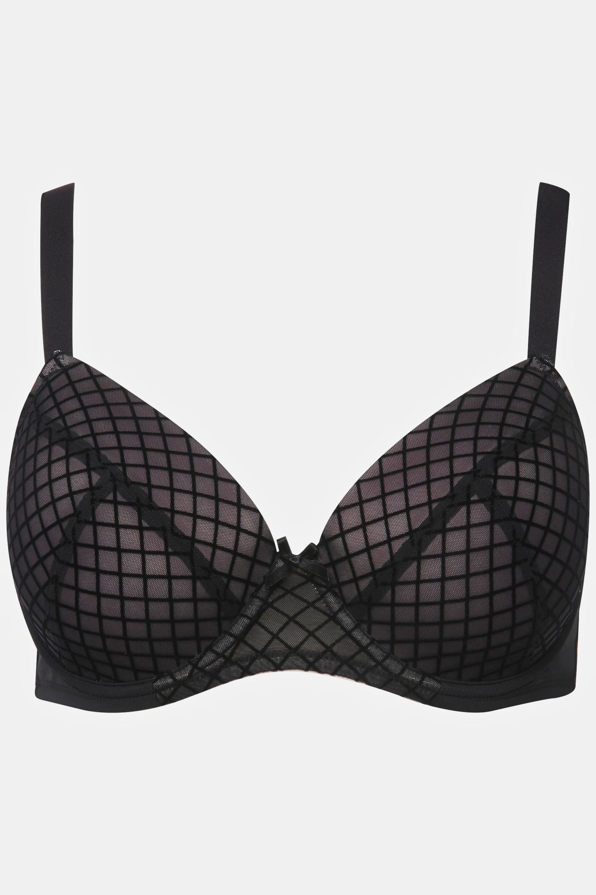 Ulla Popken  Reggiseno con quadri vellutati, ferretto, coppe morbide, mesh e coppa B-E 