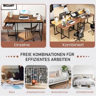 B2X Bureau d'ordinateur de 120 cm de long avec tiroir et coussinets réglables, bureau d'ordinateur marron rustique  