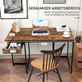 B2X Bureau d'ordinateur de 120 cm de long avec tiroir et coussinets réglables, bureau d'ordinateur marron rustique  