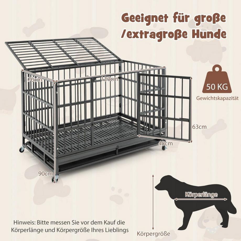 Northix  Cage pour chien pliable avec 2 portes & Rôles et amp; plateau extensible cage de transport caisse de transport 120 x 76 x 90 cm 